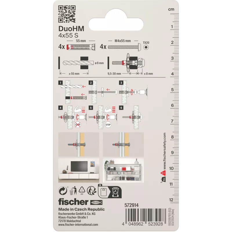 Fischer DuoHM 4x55 S PH TX Hollow Wall Anchor 55 mm 4 Pieces 572914
