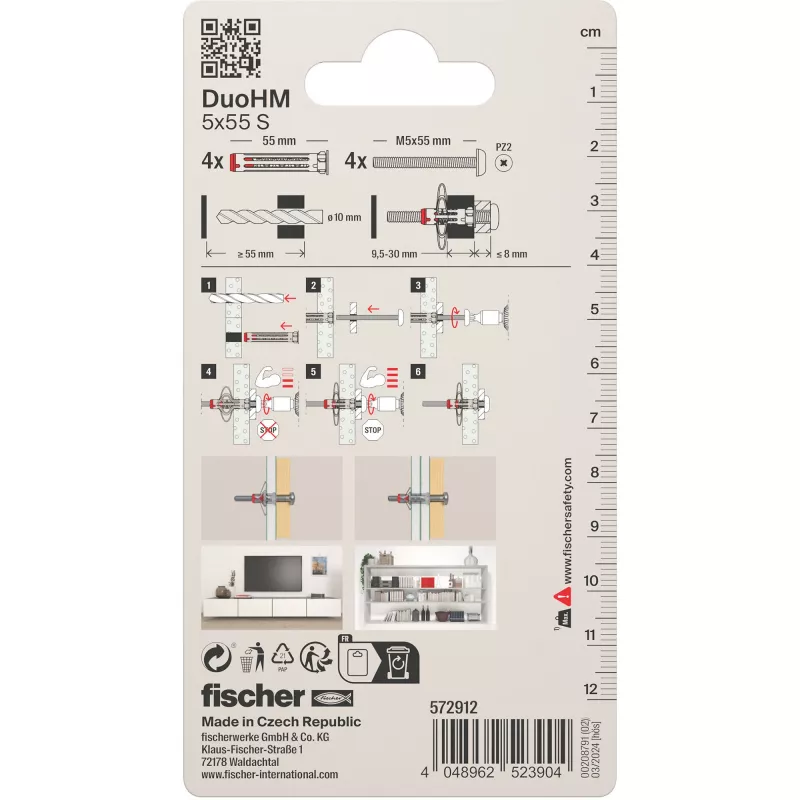 Fischer DuoHM 5x55 S PH PZ Cavity Anchor 55 mm 4 Pieces 572912