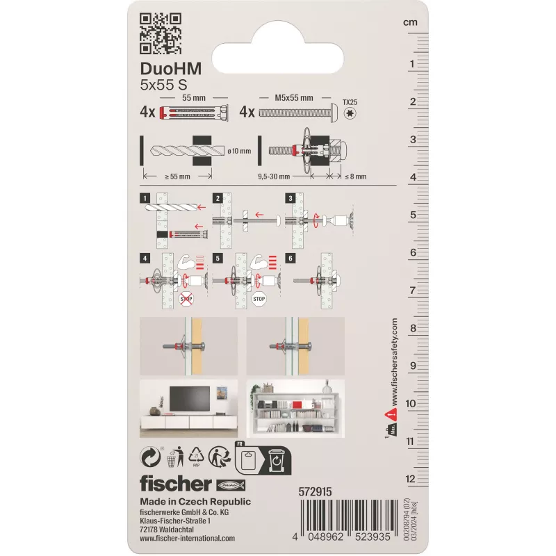 Fischer DuoHM 5x55 S PH TX Cavity Wall Anchor Set, 4 Pieces 572915