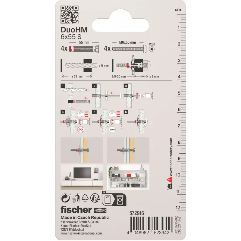 Fischer DuoHM 6x55 S PH TX Hollow Wall Anchor 55 mm 4 Pieces 572916