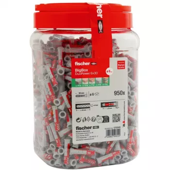 fischer DUOPOWER 6x30 Universal Wall Plug BigBox, Light Grey/Red, 950 Pieces, Resealable Box 570548