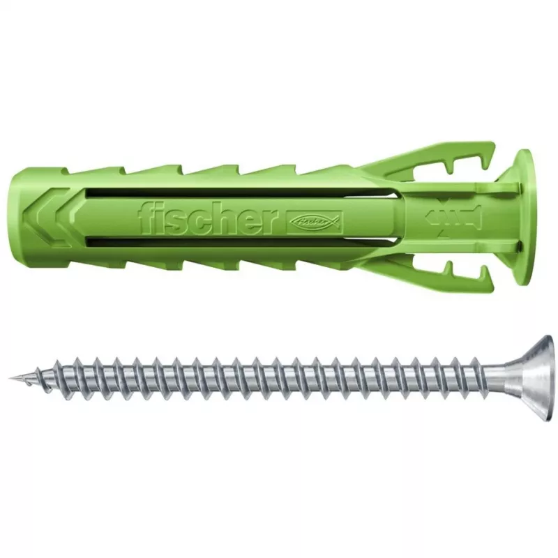 Fischer DUOPOWER Screw and Dowel Set 100 Pieces - 6x30/8x40/10x50 mm - PZ2 - Green