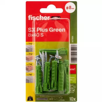 Fischer DUOPOWER Screw and Dowel Set 100 Pieces - 6x30/8x40/10x50 mm - PZ2 - Green