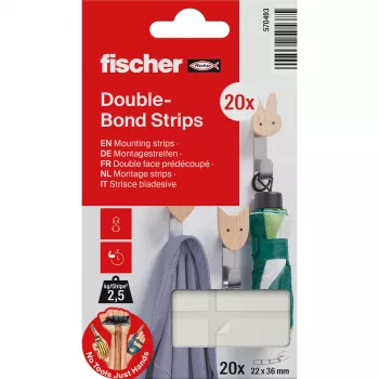 FISCHER GOW Mounting Strips 20 pcs, White, 22 x 36 mm, Self-Adhesive