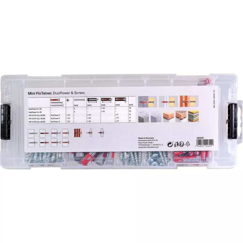 fischer Mini FixTainer - DuoPower Plug and Screw Assortment Ø 4.5/5/6/8 mm 30/40/50/60 (560097)