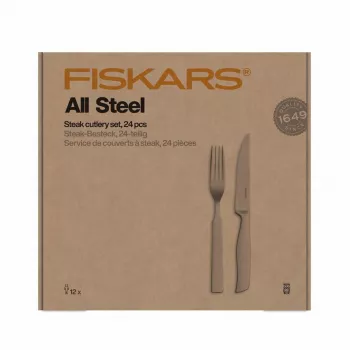 FISKARS All Steel 24-Piece Steak Cutlery Set, Stainless Steel, Dishwasher Safe