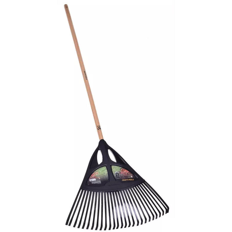 Fiskars Solid Leaf Rake, 52 cm Wide Polypropylene Head, 175 cm Aluminum Handle, 25 Flexible Tines, Black/Orange