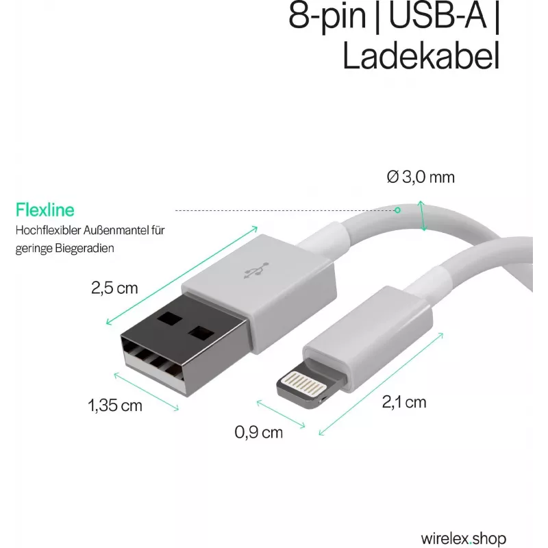 Flexline USB Charging & Sync Cable, USB-A to 8-Pin (Lightning), 2.0, ABS, White, 5.0m (FL31-12048)