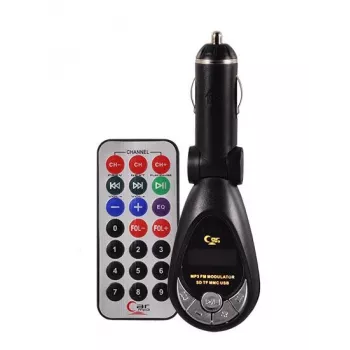 FM Transmitter CMP05 with Remote Control, USB Socket, MicroUSB, SD/TF Card Slot, 87.5-108 MHz, 12V/24V, Black