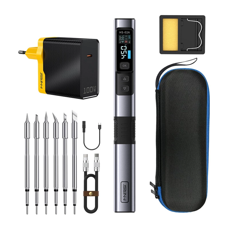 FNIRSI HS-02A F 100W Smart Soldering Iron with USB-C PD3.0, OLED Display, T12 Compatible