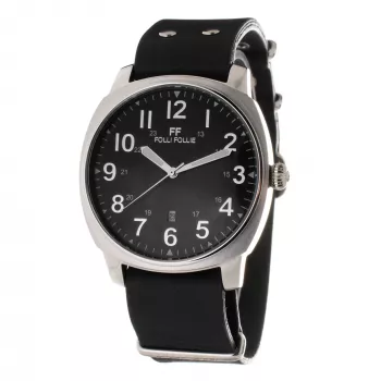 Folli Follie Donatella Men's Watch WT14T0015DG 40mm Stainless Steel Case Black Leather Strap Quartz Analog