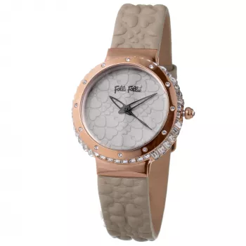 FOLLI FOLLIE Donatella Women's Quartz Watch WF13B032SPI 35mm Stainless Steel Case White Dial Pink Leather Strap