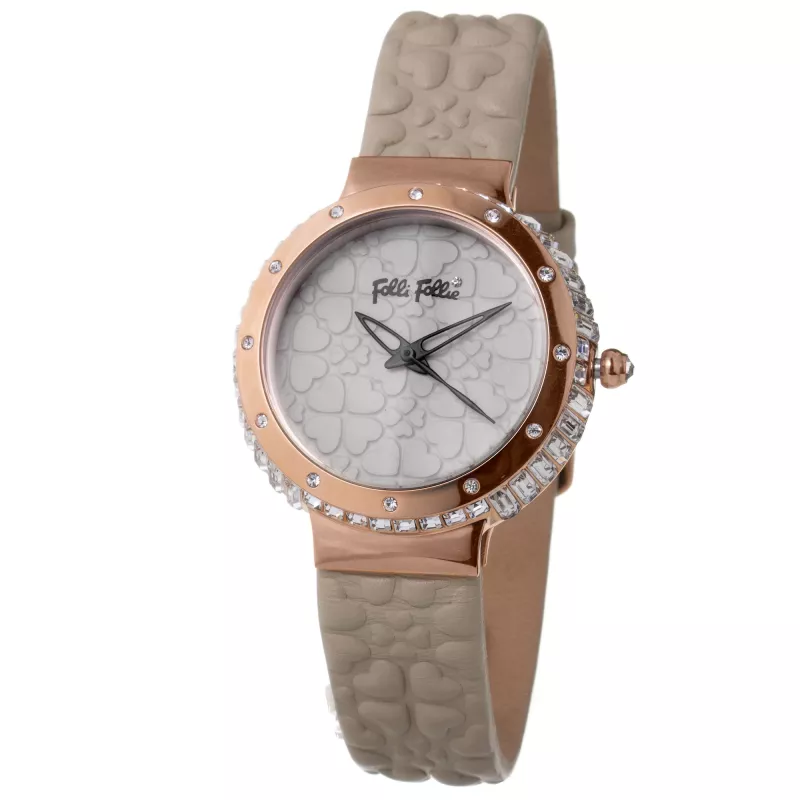 FOLLI FOLLIE Donatella Women's Quartz Watch WF13B032SPI 35mm Stainless Steel Case White Dial Pink Leather Strap