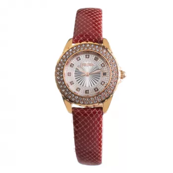 FOLLI FOLLIE Heart4Heart Women's Quartz Watch WF1B006STSR 33mm Rose Gold Stainless Steel Case White Dial Red Leather Strap