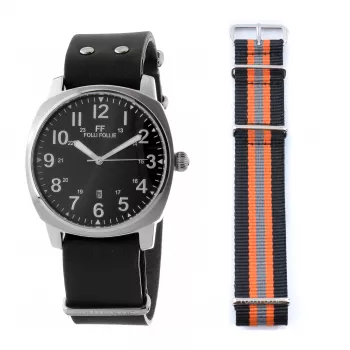 FOLLI FOLLIE MAN WF14T001SDNN 42mm Analog Quartz Watch Black Leather