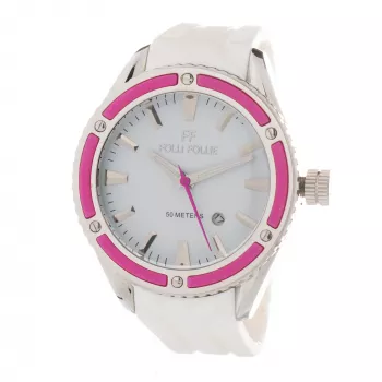 FOLLI FOLLIE Woman Watch WF0T027ZDP 45mm Stainless Steel Quartz White Dial Black Leather