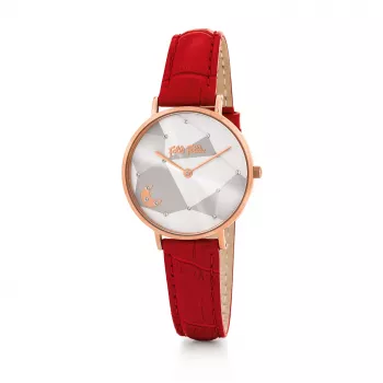FOLLI FOLLIE Women's Quartz Analog Watch WF19R016SSWRE 32mm Stainless Steel Case White Dial Red Leather Strap