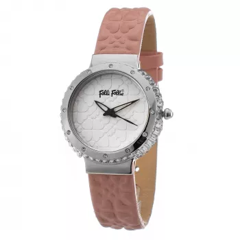 FOLLI FOLLIE Women's Watch WF13A032SPRDF 32mm Rose Gold Stainless Steel Case White Dial Pink Leather Strap Quartz Analog