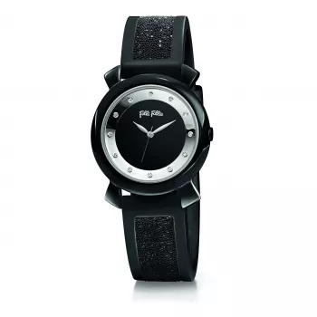 FOLLI FOLLIE Women's Watch WF15T013ZSK 28mm Rose Gold Stainless Steel Case Black Leather Strap Quartz Analog