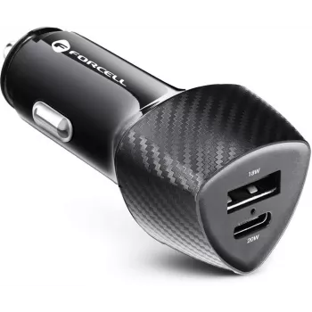 Forcell Carbon CC50-1A1C 38W Car Charger USB-C PD 3.0 + USB-A QC 3.0 Black