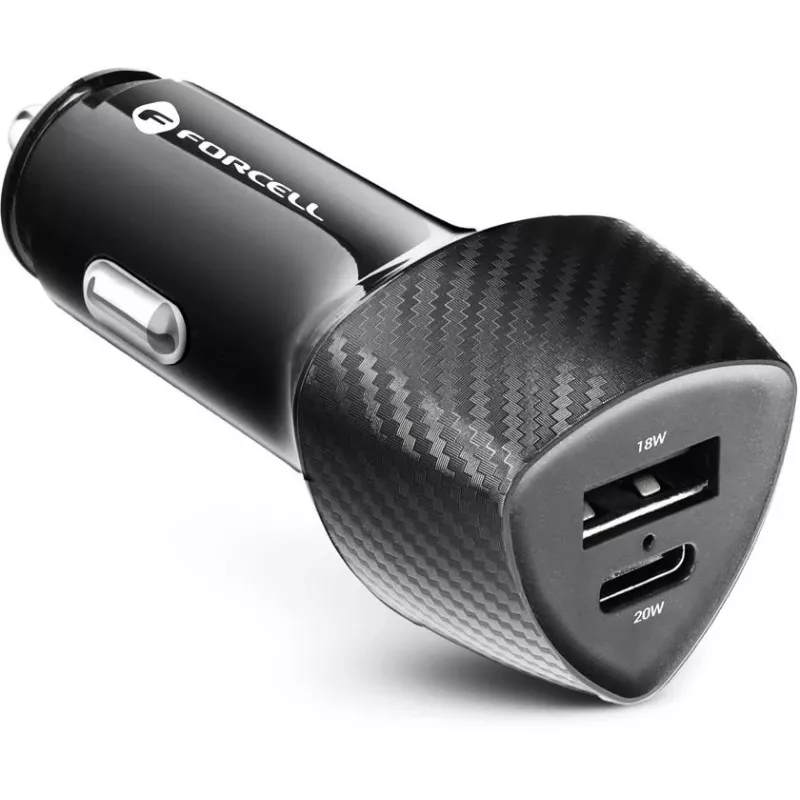 Forcell Carbon CC50-1A1C 38W Car Charger USB-C PD 3.0 + USB-A QC 3.0 Black