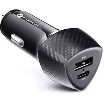 Forcell Carbon CC50-1A1C 38W Car Charger USB-C PD 3.0 + USB-A QC 3.0 Black