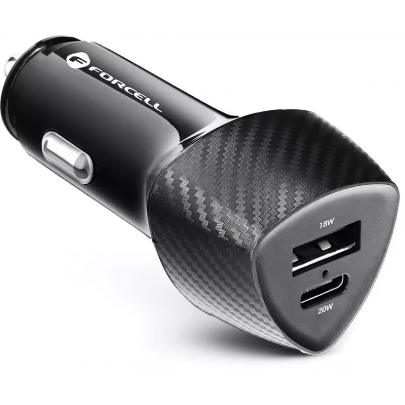 Forcell Carbon CC50-1A1C 38W Car Charger USB-C PD 3.0 + USB-A QC 3.0 Black