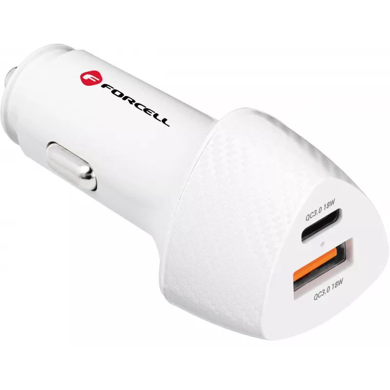 Forcell Carbon CC50-1A1C 38W USB-C PD + USB-A QC 3.0 Car Charger - White