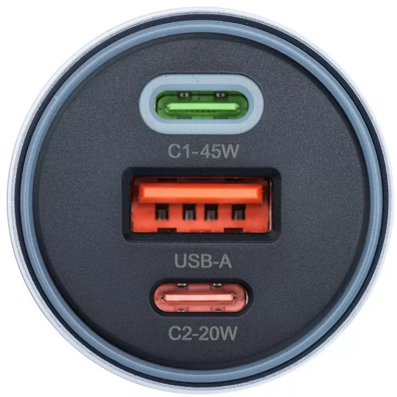Forcell F-Energy 65 Car Charger 65W, 2x USB-C (PD 3.0) & 1x USB-A (QC 4.0), Grey