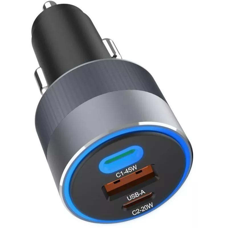 Forcell F-Energy 65 Car Charger 65W, 2x USB-C (PD 3.0) & 1x USB-A (QC 4.0), Grey