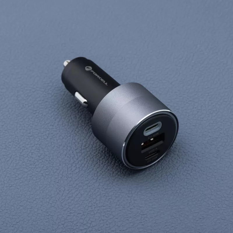 Forcell F-Energy 65 Car Charger 65W, 2x USB-C (PD 3.0) & 1x USB-A (QC 4.0), Grey