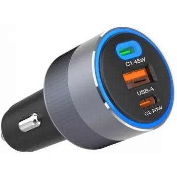 Forcell F-Energy 65 Car Charger 65W, 2x USB-C (PD 3.0) & 1x USB-A (QC 4.0), Grey