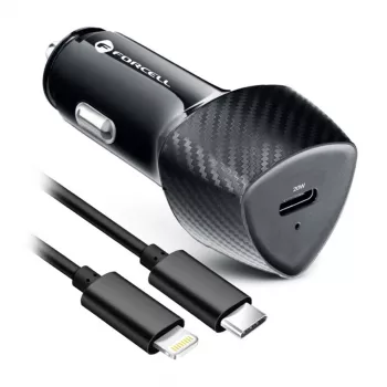 Forcell F-Energy Carbon Car Charger USB-C QC3.0 PD 20W with USB-C to Lightning Cable CC50-1C Black