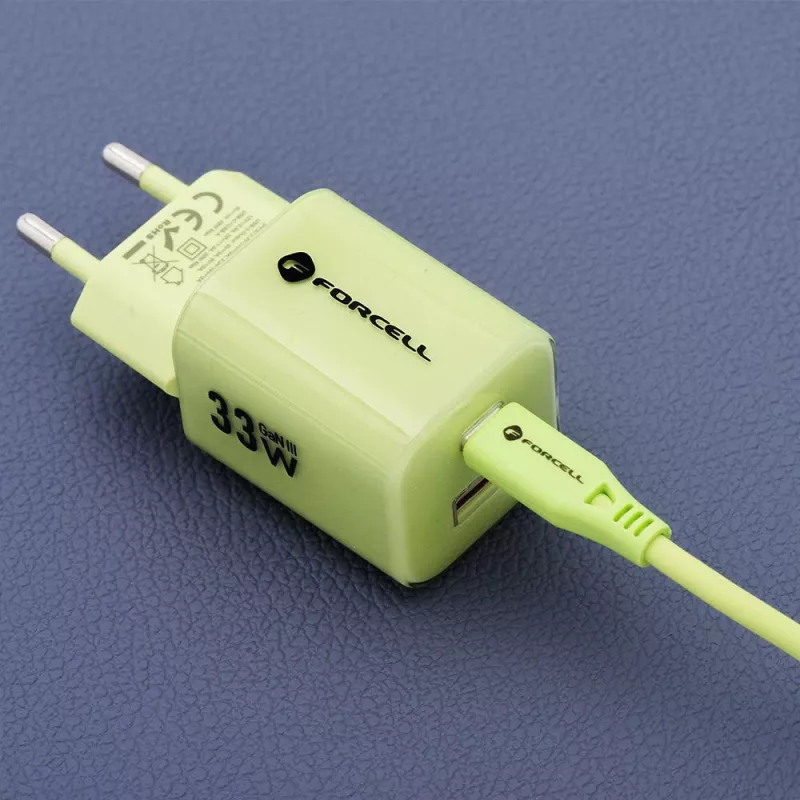 Forcell F-Energy GaN III VT-41 33 W GaN Wall Charger, 1x USB-C PD 3.0/PPS & 1x USB-A QC 4.0, Green