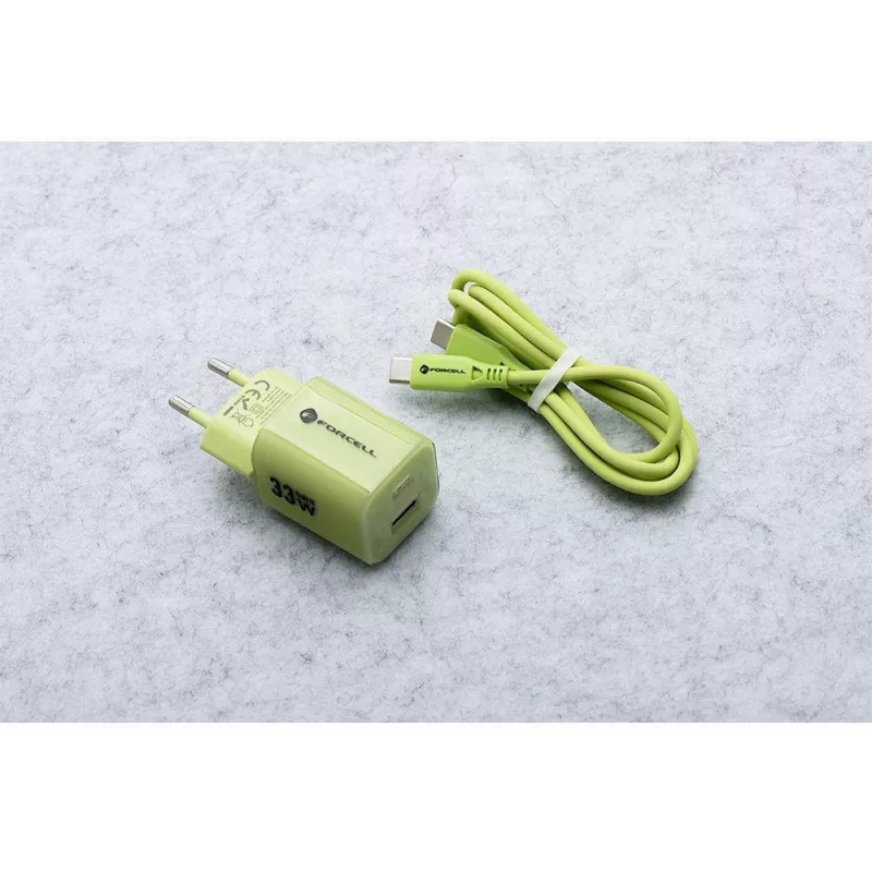 Forcell F-Energy GaN III VT-41 33 W GaN Wall Charger, 1x USB-C PD 3.0/PPS & 1x USB-A QC 4.0, Green