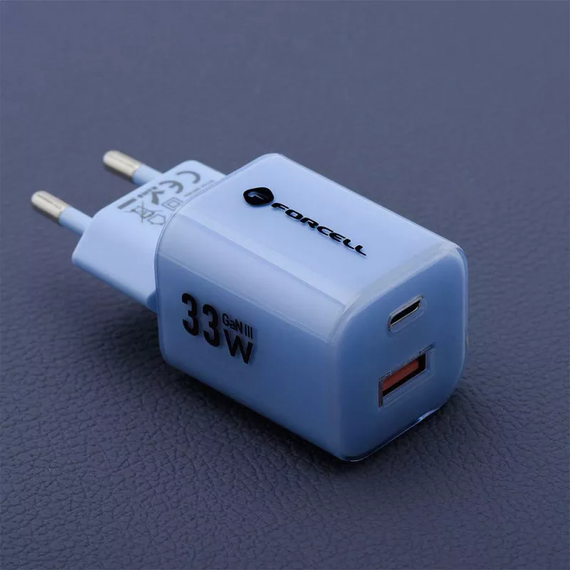 Forcell F-Energy GaN III VT-41 33W USB-C & USB-A Wall Charger, PD 3.0, QC 4.0, Blue