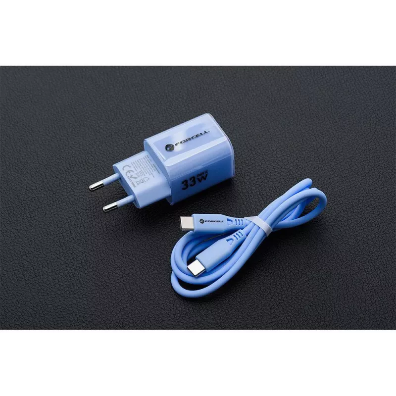 Forcell F-Energy GaN III VT-41 33W USB-C & USB-A Wall Charger, PD 3.0, QC 4.0, Blue