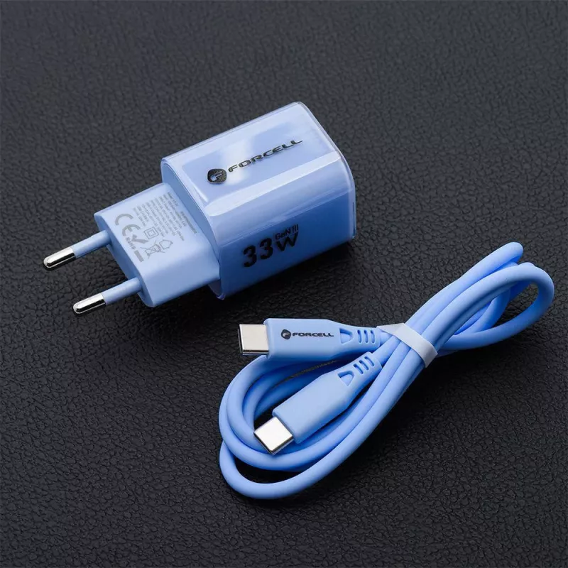 Forcell F-Energy GaN III VT-41 33W USB-C & USB-A Wall Charger, PD 3.0, QC 4.0, Blue
