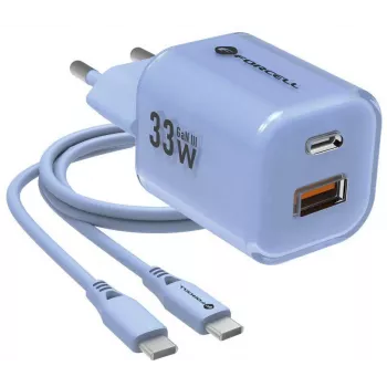 Forcell F-Energy GaN III VT-41 33W USB-C & USB-A Wall Charger, PD 3.0, QC 4.0, Blue