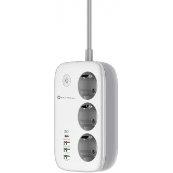 Forcell F-Energy VT-PS03 Smart Power Strip, 3x Schuko Sockets, USB-C PD 30W, 3x USB-A QC 3.0, Wi-Fi, Tuya App Control, 2500W/10A