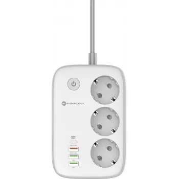 Forcell F-Energy VT-PS03 Smart Power Strip, 3x Schuko Sockets, USB-C PD 30W, 3x USB-A QC 3.0, Wi-Fi, Tuya App Control, 2500W/10A