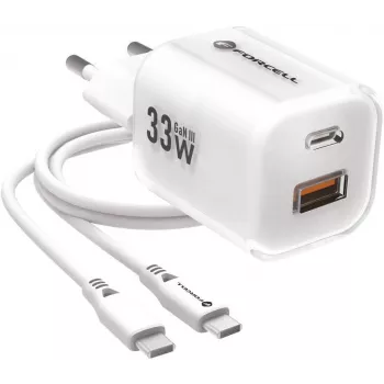 Forcell VT-41 GaN III 33W Wall Charger with 1x USB-C PD 3.0 & 1x USB-A QC 4.0 (White)