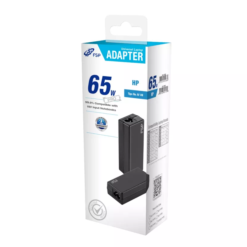 FSP PRO 65W Universal Laptop Adapter for HP – Black