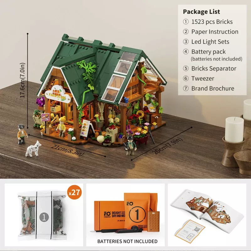 Funwhole Lumibricks Farm Store Building Kit (2688 Pieces) with LED Lighting