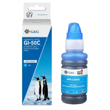 G&G Ninestar Compatible Cyan Ink Refill Bottle for Canon GI-50 (70 ml, 7000 Pages) - 19383