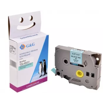 G&G Satin Ribbon Tape Compatible with Brother TZe-R531, Blue on White, 12 mm x 4 m 18769