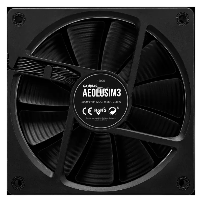 GAMDIAS AEOLUS M3-1201 ARGB Case Fan - 120mm, PWM, Hydraulic Bearing, Black