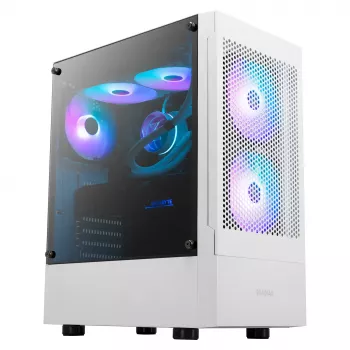 GAMDIAS Talos E3 MESH Gaming Mid-Tower Case, White, Tempered Glass, 4x120mm ARGB Fans, ATX/Micro-ATX/Mini-ITX, Mesh Front Panel