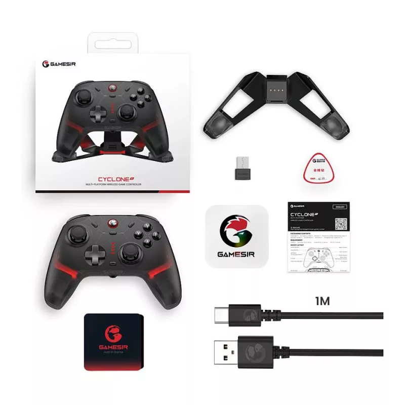 GameSir Cyclone 2 Tri-Mode Wireless Gaming Controller with Hall Effect Sticks and Triggers, RGB Lighting, Programmable Back Buttons, 6-Axis Gyro, 20h Battery - Black