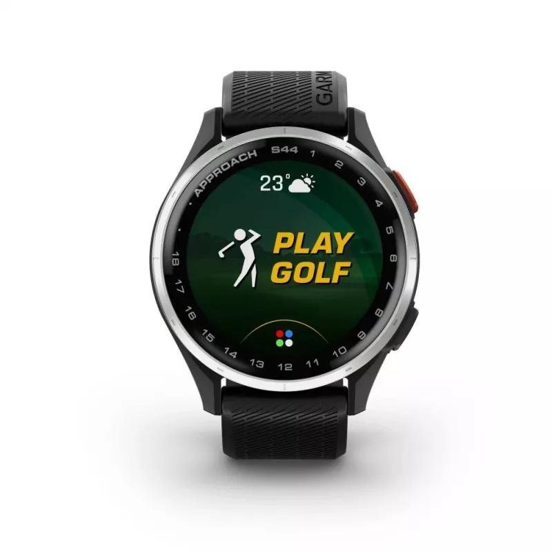 Garmin Approach S44 Silver Aluminium Bezel with Black Silicone Band
